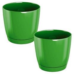 2x Flowerpot di plastica rotondo Coubi rotondo P in oliva colore verde 12 (lungo) x 12 (larghezza) x 11 (altezza) cm