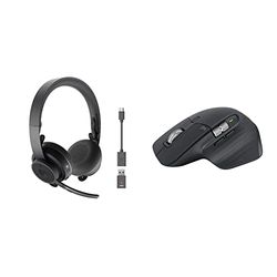 Logitech Zone 900 Over-Ear Wireless Bluetooth Headset - Grey & MX Master 3S - Wireless Performance Mouse - Graphite