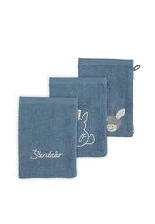 Sterntaler Lot de 3 gants de toilette Emmi pour bébé garçon - Lavables - Bio - Gris et bleu