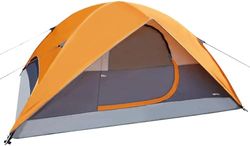 Amazon Basics Tenda de campismo com lona e bolsa de transporte impermeável para 3 estações, fácil instalação para 4 pessoas, laranja e cinzento