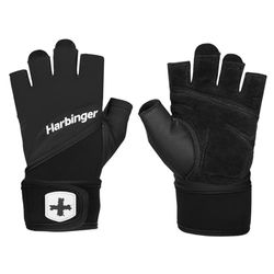 Harbinger Training Grip Wristwrap Handschoenen, Heavy lifting handschoenen voor meer handpalmbescherming en polsstabiliteit, Unisex, zwart, M