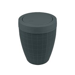 Addis Pattumiera rotonda in finta iuta, con coperchio basculante, in plastica, per bagno, camera da letto, casa, ufficio, capacità 5 litri, colore: grigio antracite scuro