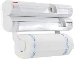 Leifheit Suporte de rolos de parede Rolly Mobil ComfortLine com suporte de rolos de cozinha, porta-rolos triplo com lâminas afiadas