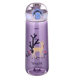 TITIROBA TKK Botella infantil con tapa a prueba de fugas, Tritan BPA, manejable con una mano, 500 ml, color morado