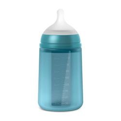 Suavinex, Biberón con Botella de Silicona de 240 ml, con Tetina Fisiológica SX Pro de Silicona, con válvula Anticólico, Biberón de Flujo Medio (M). Para Bebés +3 Meses. Colour Essence, Deep Ocean