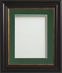 Frame Company Emson Black Picture Photo Frame with Bottle Green Mount - A4 for pic size 10x6 *Choice of Sizes* Fitted with Real Glass