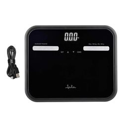 Jata 538 digitale personenweegschaal, lichaamsvet, lcd-display, hoge precisie, USB-oplaadcapaciteit van 180 kg, glasplatform, automatische uitschakeling, zwart