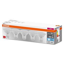 OSRAM Lamps LED reflectorlamp, Base: GU10, Cool White, 4000 K, 4.30 W, vervanging voor 30 W Reflector lamp, niet relevant, LED BASE PAR16 Set van 5