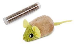 ZAMIBO Souris Peluche à remplir, Tube d'herbe à Chat, 10,5 x 6 cm,Beige Vert