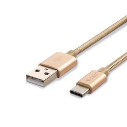 Levitantes Cable USB-C trenzado de nylon de 1M, color dorado, ideal para carga y transferencia de datos rápida y segura.