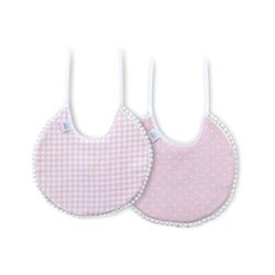 Verpakking met 2 ronde slabbetjes, Vichy Karo en roze stippen