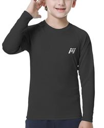 MEETWEE Boy Kid's Long Sleeve Rash Guard Shirt Black