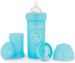 Twistshake Biberão anticólicos com depósito para leite e misturador, 260 ml, tetina de silicone com fluxo médio estilo peito, livre de BPA, adequado para bebés a partir de 2 meses, azul