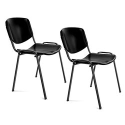 Silla de Oficina Sin Ruedas, Silla Confidente de Plástico con Estructura Metálica, Silla para Sala de Espera, Recepción, Reuniones, Conferencias, etc. - Ofituria (2 Sillas, Negro)
