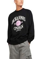 JACK & JONES JORLUCCA Branding Sweat Crew Neck, zwart, XS