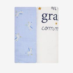 Trois Kilos Sept Cotton Muslin Baby Swaddles, 120 x 120 cm, Pack of 2, White and Blue