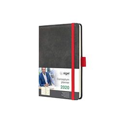 SIGEL C2058 Agenda semainier 2020 Conceptum, couverture rigide, 9,5 x 15 cm, motif Vintage aspect cuir gris foncé
