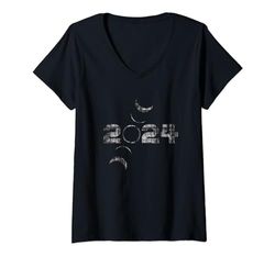 Mujer Eclipse Solar Fase Lunar 2024 Camiseta Cuello V