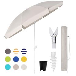 Sekey Parasol de Balcon 160 cm avec Housse de Protection & Adaptateur – Réglable en Hauteur et Inclinaison, UPF 50+ pour Jardin, Terrasse & Plage (Rond, Résistant au Vent)