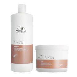 Wella Professionals Fusion : Shampoing Réparation Intense pour Cheveux Secs et Abîmés+ Masque Nourrissant et Démêlant - Apporte Brillance et Prévient la Casse 1L + 500ml