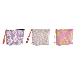 DKD Home Decor Trousse de Toilette Orange Clair Fleurs Mauve (20 x 6 x 13 cm) pour Femme, Gris (Gris), Taille Unique