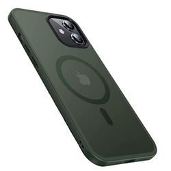 Ultrasottile antiurto, sensazione confortevole, con protezione della fotocamera, silicone liquido + PC duro, custodia magnetica per iPhone 12, verde scuro
