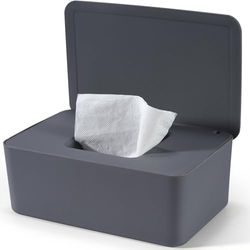 Caja de toallitas húmedas para bebé, caja de toallitas húmedas para bebé, caja para papel higiénico húmedo, caja de pañuelos húmedos, caja de almacenamiento gris con tapa, mantiene las toallitas, caja