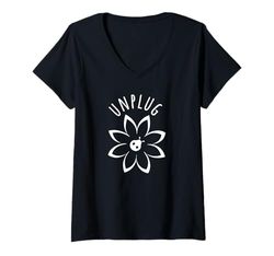 Mujer Desenchufar De nuevo en la Naturaleza Lady Bugs Flor Unplugged Sin Teléfonos Camiseta Cuello V