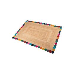DRW Tapis en Jute Naturel avec Bords arrondis, Multicolore, 100 x 60 x 1 cm