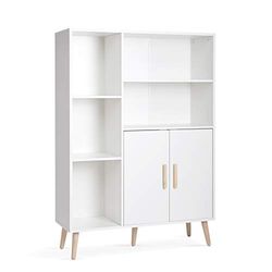 Meerveil Sideboard, commode met 2 deuren en 5 vakken, verstelbare plank, hout, voor woonkamer, slaapkamer, keuken, 85 x 30 x 120 cm, wit