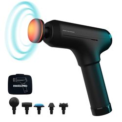 HoMedics Pro Power Handheld Fysiotherapie Massager Gun - Professioneel Deep Tissue Physio Massagepistool, verwarmd hoofd om spierspanning te verlichten, 6 massagekoppen, draadloos, oplaadbaar - zwart