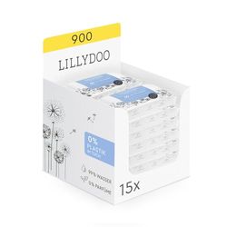 LILLYDOO Chusteczki nawilżane dla niemowląt z 99% wodą, 15 x 60 sztuk (900 chusteczek nawilżanych), w 100% bez plastiku, bez perfum i łagodne jak wata i woda (FSC Mix)