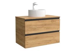 Mueble de Baño BEQUIA Metal 80cm Roble | Lavabo sobre encimera Porcelana Centrado