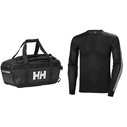 Helly Hansen HH Scout Duffel, Bolsa De Deporte Unisex Adulto, Negro, STD & HH LIFA Stripe Crew LS Baselayer, Hombre, Negro, L