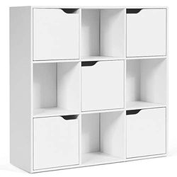 Generisch Estantería de Oficina con 5 Puertas y 9 Compartimentos, estantería de pie, estantería Independiente para salón, Dormitorio, 90 x 29 x 90 cm, Color Blanco
