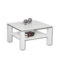 Stella Trading Romy Mini moderno centro branco de alto brilho espaçosa mesa auxiliar com dois níveis para a sua sala de estar, Engineered Wood, 75 x 41 x 75 cm