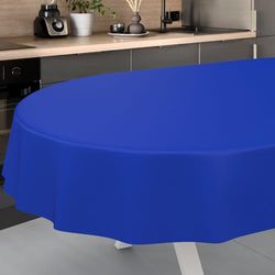 ANRO Nappe en Toile cirée, Lavable, pour Table de Jardin, extérieur et intérieur, Ovale, Bord coupé, Bleue, 240 x 140 cm