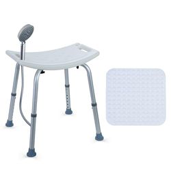 CCLIFE Duschpall för seniorer med halkfri matta ryggstöd 120 kg justerbar höjd aluminium duschstol halkskydd 40–54 cm