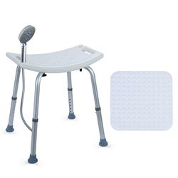 CCLIFE Douchekruk voor senioren met antislipmat, 120 kg, in hoogte verstelbaar, aluminium douchestoel antislip, 40-54 cm