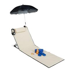 relaxdays Esterilla de Playa con Respaldo, Estera Acolchada XXL con sombrilla, Ajustable, Portátil, Beige