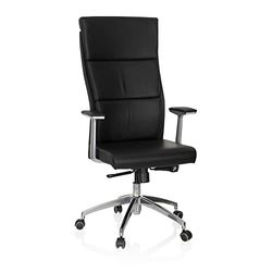 hjh OFFICE 600400 Lyxig chefsfåtölj MONZA 20 - Svart, Professionell kontorsstol av äkta nappaläder, Högt ergonomiskt ryggstöd, Vackert designade armstöd