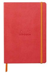 RHODIA 117446C - Carnet Souple Corail - A5 - Pointillés Dot - 160 pages - Papier Clairefontaine Ivoire 90 g/m - Marque-Page, Fermeture Élastique - Couverture Simili Cuir - Collection Rhodiarama