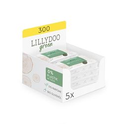 LILLYDOO Green naturalne chusteczki nawilżane, 5 opakowań po 60 sztuk (300 chusteczek), 100% tkanina bez plastiku i bez zapachu (FSC Mix)