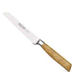 Burgvogel Solingen, Coltello da pane, forgiato, 13 cm, manico in legno d'ulivo, Oliva Line, lama seghettata, inossidabile, leggero, affilato