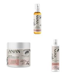 ANIAN - Pack de Champú, Mascarilla y Sérum de Agán, Macadamia y Trigo - Para Pelo Seco y Dañado, Nutre e Hidrata en Profundidad, Sella las Puntas, Repara y Aporta Brillo al Cabello