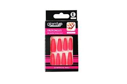 Glam’Up Paris - Faux Ongles - Pleine Couverture - Facile à Utiliser - 24 Faux Ongles par Boîte + Adhésifs Double Face - Forme Ballerine XL - Faux Ongles Cercueil - N°213 - Rouge Fluo Mat