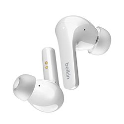 Belkin SOUNDFORM Flow True Wireless Earbuds met actieve ruisonderdrukking, Bluetooth-koptelefoon, draadloos opladen, IPX5 zweet- en waterbestendig, 31 u. afspeeltijd voor iPhone, Galaxy, Pixel - Wit