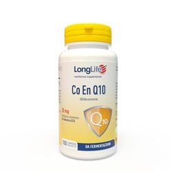 LongLife® CO EN Q10 20mg | Coenzima Q10, ubidecarenone puro | Antiossidante e proenergetico | Da fermentazione | 100 compresse | Senza glutine e certificato Halal
