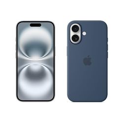 Apple iPhone 16 (128 GB) - Wit + Siliconenhoesje met MagSafe - Denim