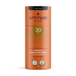 ATTITUDE Sunscreen Stick SPF 30, Plastic-Free Waterless Hypoallergenic Plant and Mineral-Based Ingredients, Vegan Suncare Products, Orange Blossom, 85 grams